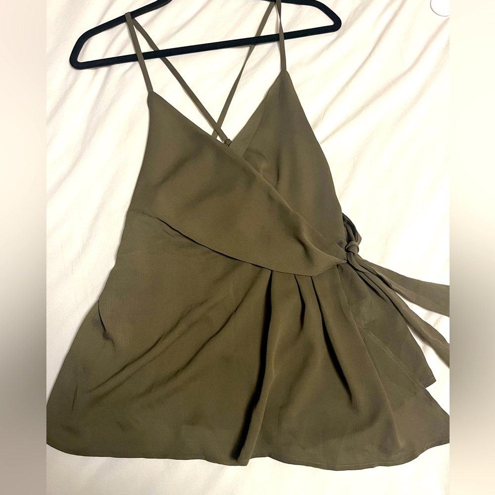 Olive Green Top with Thin Straps and CrissCross back